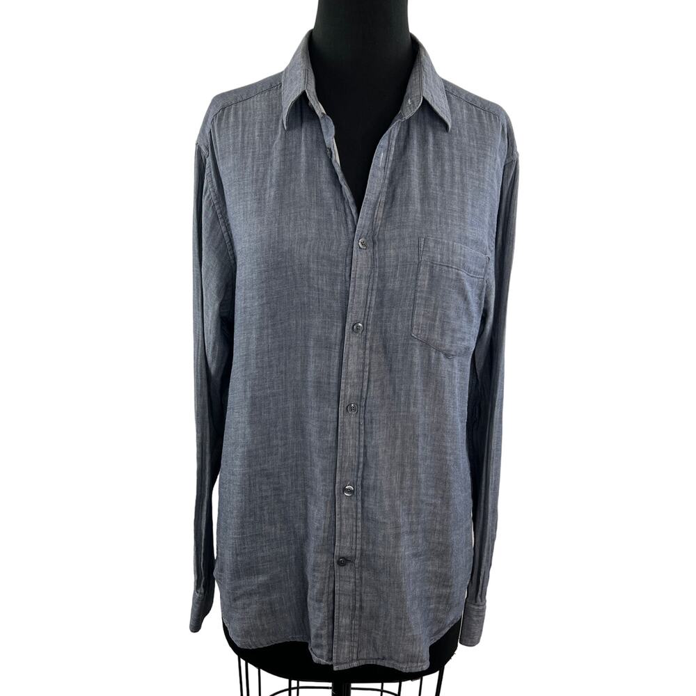 THEORY Mens Kyson Button-Down Gray Shirt Cotton Long Sleeves Pocket Size XL